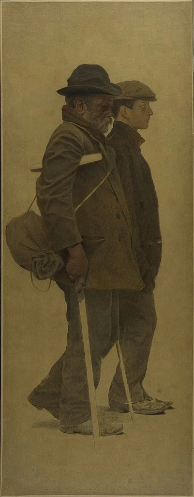 Il morso del pane, un vecchio con le stampelle e un giovane fianco a fianco - Museo delle Belle Arti della città di Parigi